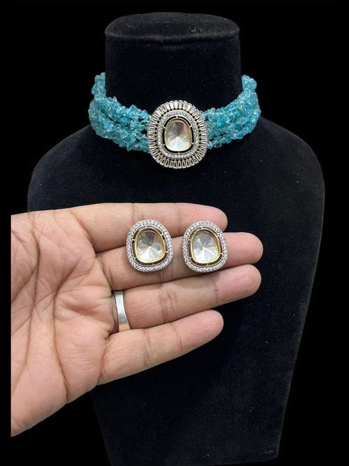 Aganya kreation Polki kundan sets Advita Set - Exquisite Kundan Polki Jewelry for Special Occasions Sky blue(stone topaz)
